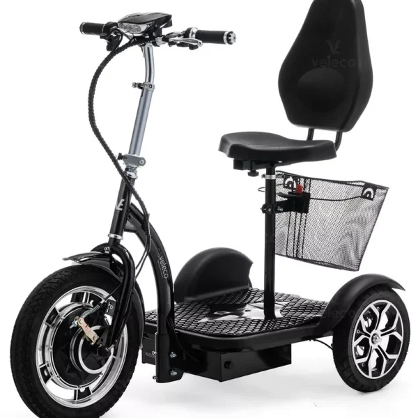 Scooter électrique 3 roues Mobylette Trike avec panier Noir VELECO ZT16